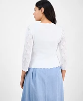 Robbie Bee Women's Pointelle Diamond-Knit Shrug