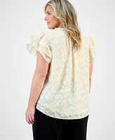 Anne Klein Plus Ruffle-Trim Tie-Neck Blouse