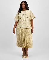 Anne Klein Plus Printed Flutter-Sleeve Blouse