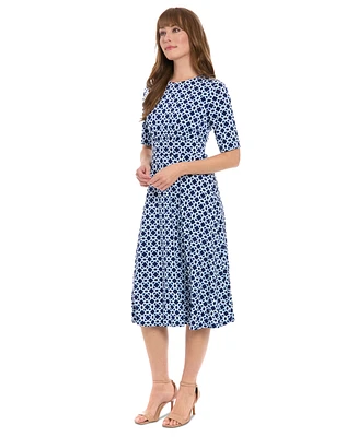 London Times Petite Printed Short-Sleeve Midi Dress