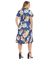 London Times Plus High-Bow-Neck Fit & Flare Dress