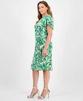 Anne Klein Plus Flutter-Sleeve Classic Faux-Wrap Dress