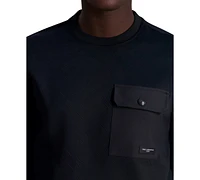 Karl Lagerfeld Paris Men's Relaxed Fit Long Sleeve Crewneck Jacquard Pocket Sweatshirt