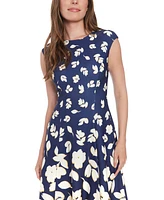 London Times Petite Printed Sleeveless Fit & Flare Dress