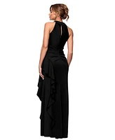 Xscape Women's Crisscross Halter Side-Ruffled Gown