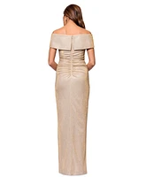 Xscape Petite Sweetheart-Neck Front-Slit Glitter Gown