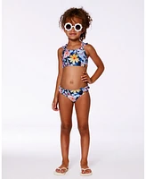 Deux par Girls Printed Two-Piece Swimsuit Navy And Yellow Pink Flowers