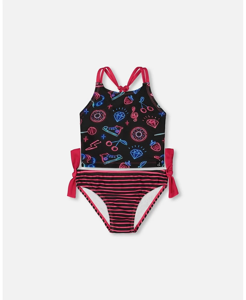 Deux par Girls Printed Two-Piece Swimsuit Black And Blue Pink Items