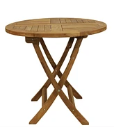 Round Folding Solid Teak Outdoor Dining Table - Light Wood Stain Finish - 31 Inches