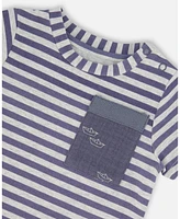 Deux par Baby Boys Cotton Short Sleeve Top And Set Striped Navy