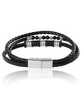 Lucky Brand Stainless Steel Triple Row Black Cord Bracelet - 8.25"