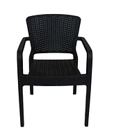 Segonia All-Weather Plastic Outdoor Dining Chair - Faux Wicker Rattan Design - Commercial Grade - Black - 2 Chairs