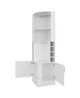 Fm Furniture Page Corner Bar Cabinet with Wine Storage and Glass Rack, White