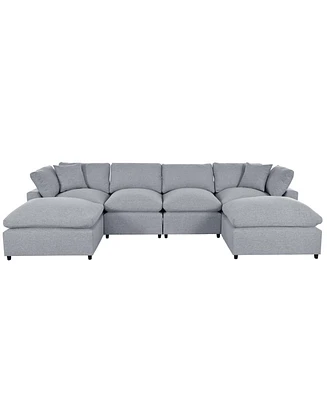 Modern Large U-Shape Sectional Sofa, 2 Chaise with Removable Ottomans for Living Room