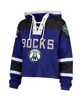 '47 Brand Women's Royal Milwaukee Bucks 2024/25 City Edition Superior Cropped Lace-Up Pullover Hoodie