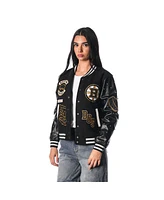 The Wild Collective Women's Black Boston Bruins Full-Snap Varsity Jacket