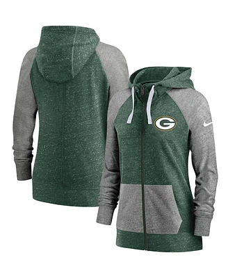 Nike Women's Heathered Green/Charcoal Green Bay Packers Gym Vintage Full-Zip Hoodie