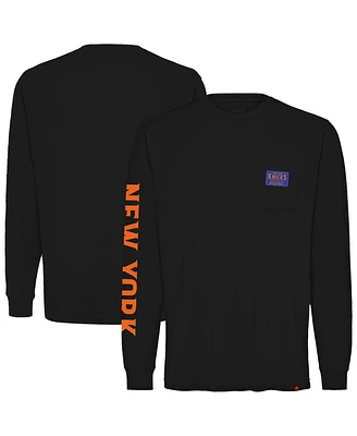 Sportiqe Men's and Women's Black New York Knicks Wales Heavyweight Pocket Long Sleeve T-Shirt