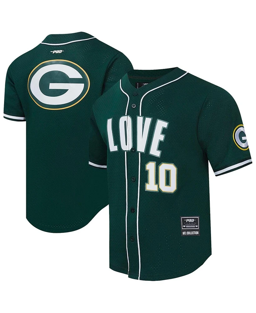 Pro Standard Men's Jordan Love Green Bay Packers Player Name Number Mesh Button-Up Baseball Jersey