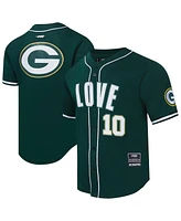 Pro Standard Men's Jordan Love Green Bay Packers Player Name Number Mesh Button-Up Baseball Jersey