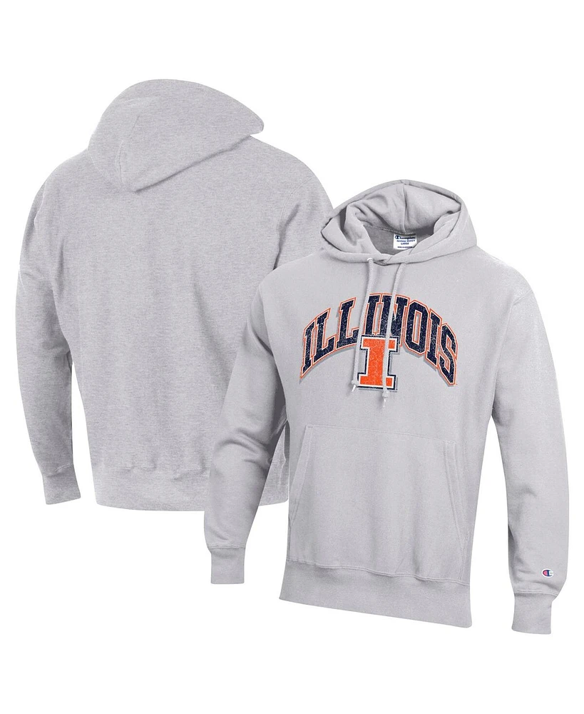 Champion Men's Gray Illinois Fighting Illini Vault Late Night Reverse Weave Pullover Hoodie