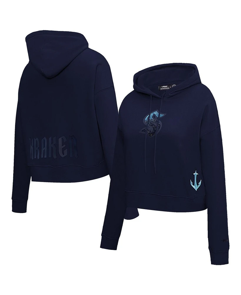 Pro Standard Women's Deep Sea Blue Seattle Kraken Jewels Cropped Pullover Hoodie