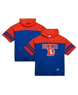 Mitchell & Ness Men's Royal Denver Broncos Off Field Vintage Logo Short Sleeve Pullover Hoodie