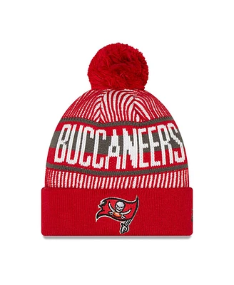 New Era Big Boys and Girls Red Tampa Bay Buccaneers Striped Cuffed Knit Hat with Pom