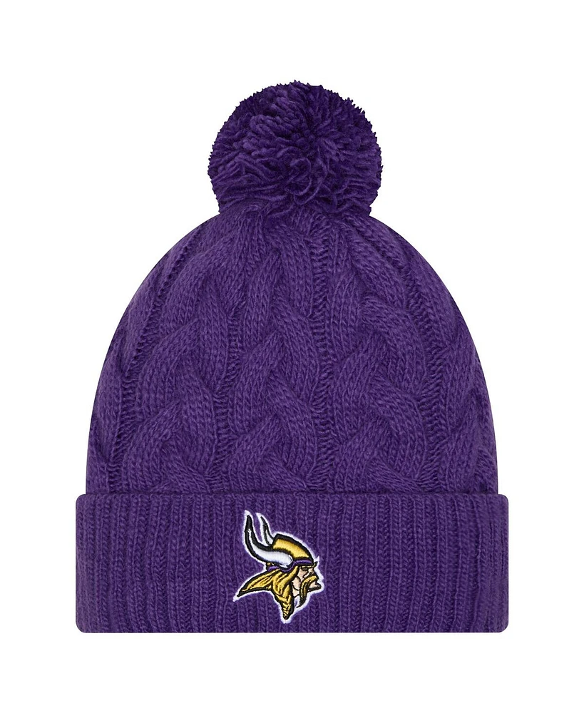 New Era Big Girls Purple Minnesota Vikings Cabled Cuffed Knit Hat with Pom