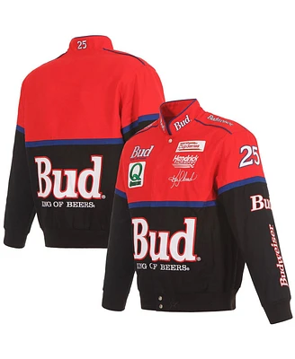 Jh Design Men's Black/Red Ken Schrader Bud King of Beers Twill Driver Uniform Full-Snap Jacket