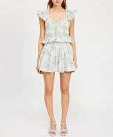En Saison Women's Scarlet Floral Cotton Peplum Top