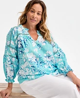 Style & Co Plus Printed Split-Neck Top, Exclusively at Macy's