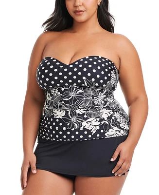 Bleu by Rod Beattie Plus Printed Double Trouble Shirred Bandini Swim Top