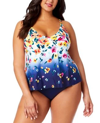 Anne Cole Plus Size Floral Print Tankini Top Bottoms