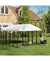 PawHut Outdoor Dog Kennel with Rotating & Adjustable Bowls, 9.8' x 9.8' x 6