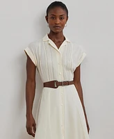 Lauren Ralph Women's Belted Crepe Pintucked Shirtdress