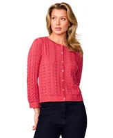 Melissa Paige Women's Pointelle-Knit Crewneck Cardigan, Regular & Petite