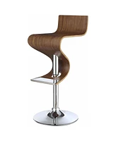 Lovmor Walnut and Chrome S-Shaped Adjustable Bar Stool