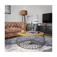 Runswick Modern Wood Top Coffee Table With Metal Base