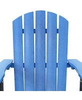 All-Weather Blue/Black Outdoor Adirondack Chair with Drink Holder - Heavy Duty Hdpe Weatherproof Patio