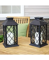 Concord 11-Inch Solar Led Decorative Candle Lantern - Tabletop/Hanging Light - Set of 2 - White