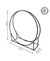 40-Inch Firewood Log Rack Hoop - Iron Round Firewood Rack for Indoor or Outdoor Use - Black