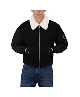 Hudson Jeans Men's Wool Bomber Jacket With Nylon Sleeves And Faux Shearling Collar