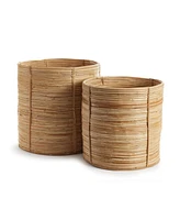 Cane Rattan Round Tree Baskets, Set Of 2