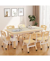 Kids Table and Chair Set, Height Adjustable Toddler Table and 4 Chairs Set for Ages 2-10, Graffiti Desktop, Non-Slip Legs, Arts & Crafts Table, Childr