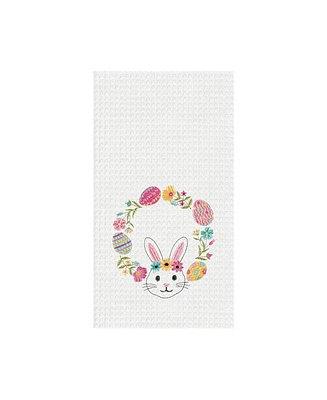 Bunny Rabbit Easter Egg Wreath Spring Theme Embroidered Waffle Weave Kitchen Dishtowel