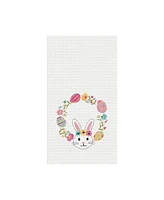 Bunny Rabbit Easter Egg Wreath Spring Theme Embroidered Waffle Weave Kitchen Dishtowel