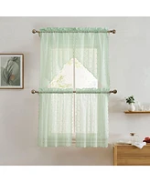 Hlc.me Sophia Floral Rod Pocket Lace Semi Sheer Voile Short Cafe Tiers for Small Windows - 28 x Inch Length (Seafoam Green Tiers