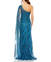 Mac Duggal Women's One Shoulder Cape Sleeve Embellished Gown