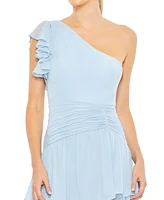 Mac Duggal Women's Ruffle Tiered One Flutter Sleeve Gown